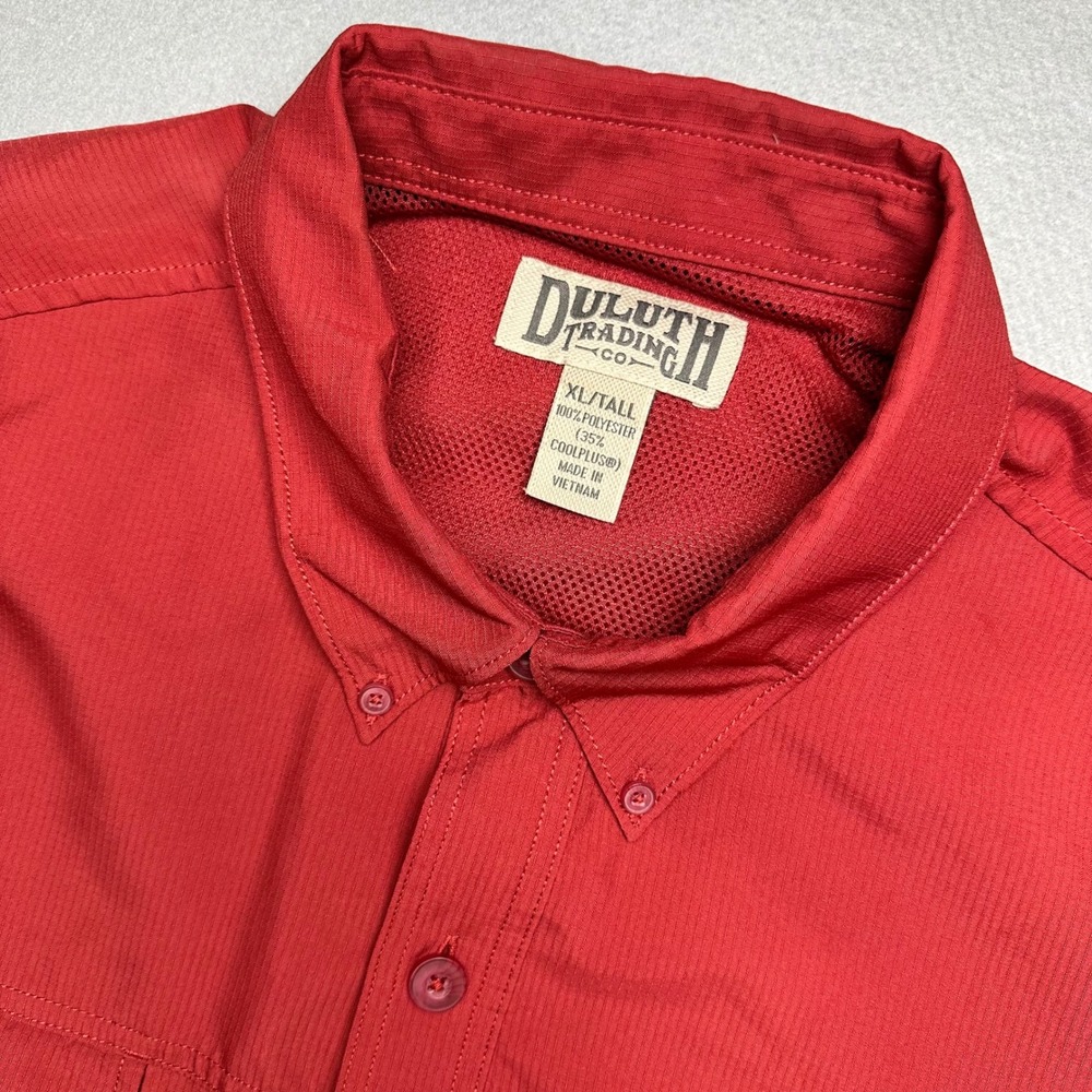 Duluth Trading Co Button Down Shirt Mens XL Tall Red Ripstop Ventilated 3237-30